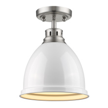 Golden 3602-FM PW-WH - Wry Lighting Duncan 1-light Flush Mount in Pewter and White shade